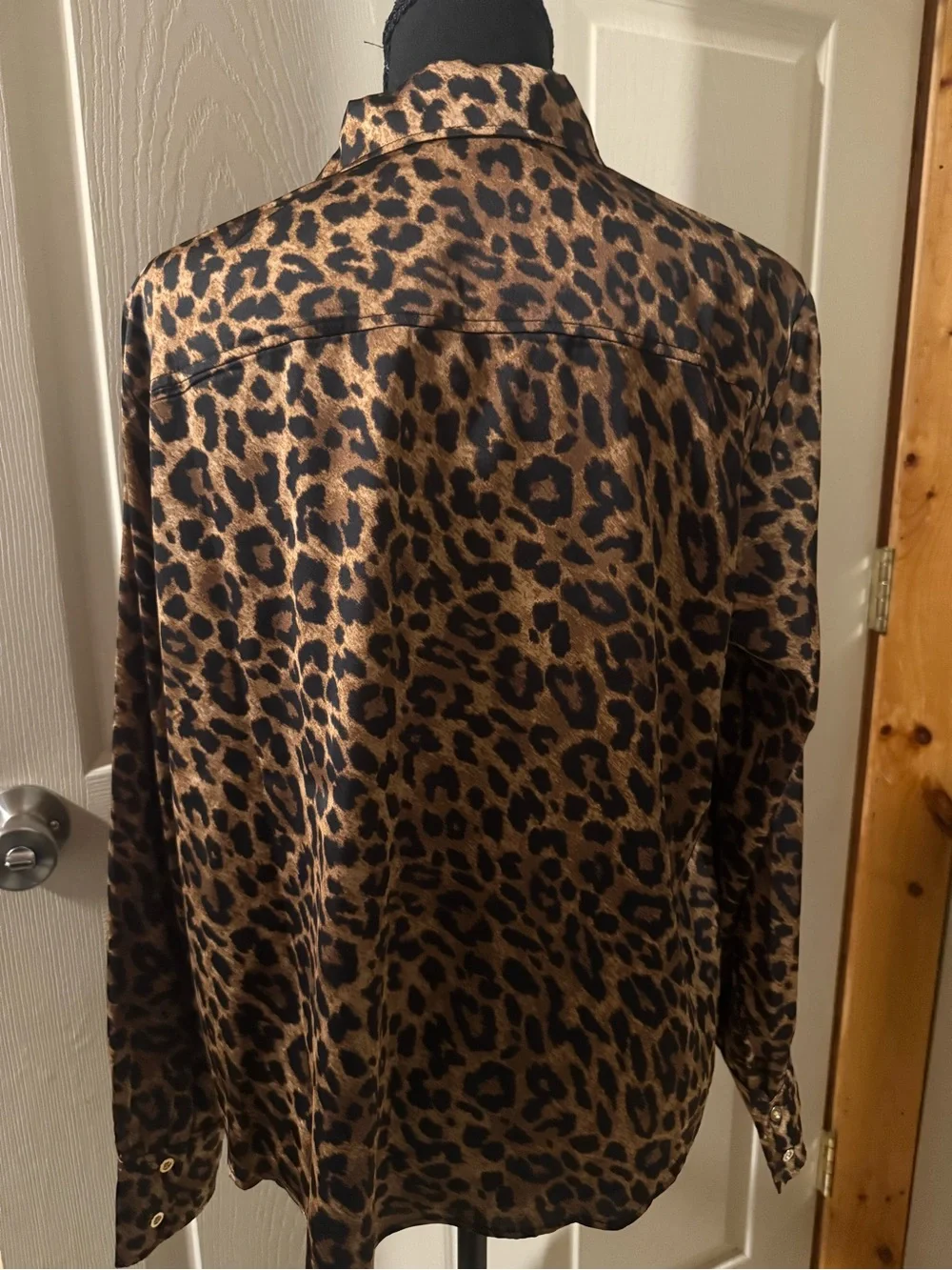 Talbots Leopard Print Satin Button-Up Blouse - Brown & Black, Large Petite